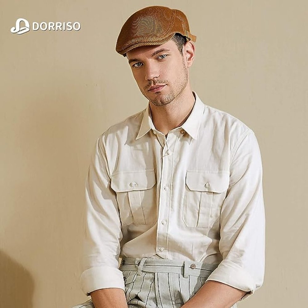 DORRISO Vintage Mens Flat Caps Adjustable Flat Cap Classic Cap